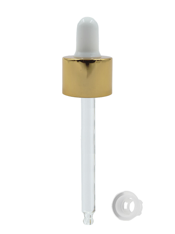 20/410MM Aluminum Dropper - A- Grade Gold Dropper-With Glass Tube And Silicorn Rubber Teat And Wiper Plug